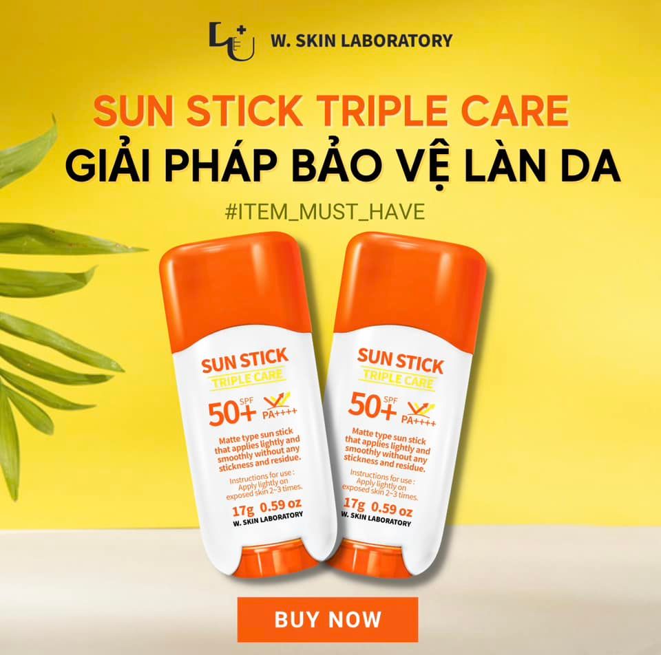 Sáp chống nắng Sunstick W.Skin Laboratory SPF50+/ PA++++ (17g) với 5 màng lọc chống nắng hiệu quả bảo vệ da lên đến 10h, thiết kế dạng bỏ túi tiện lợi dễ sử dụng
