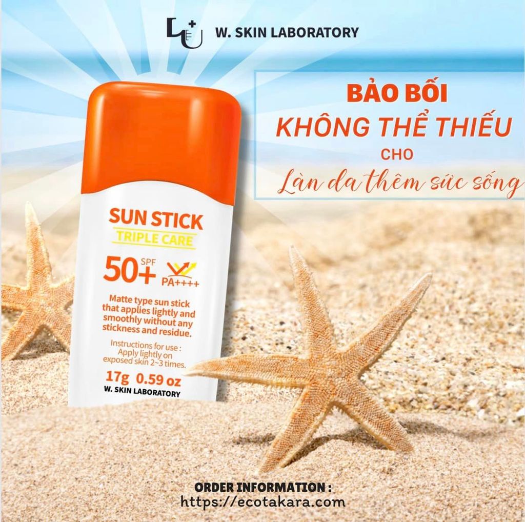 Sáp chống nắng Sunstick W.Skin Laboratory SPF50+/ PA++++ (17g) với 5 màng lọc chống nắng hiệu quả bảo vệ da lên đến 10h, thiết kế dạng bỏ túi tiện lợi dễ sử dụng