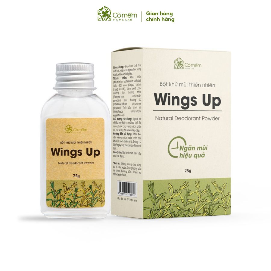 Bột Khử Mùi Cỏ Mềm Wings Up khử mùi hôi nách, hôi chân, giảm tiết mồ hôi hiệu quả 25g (Date 24/9/2025)