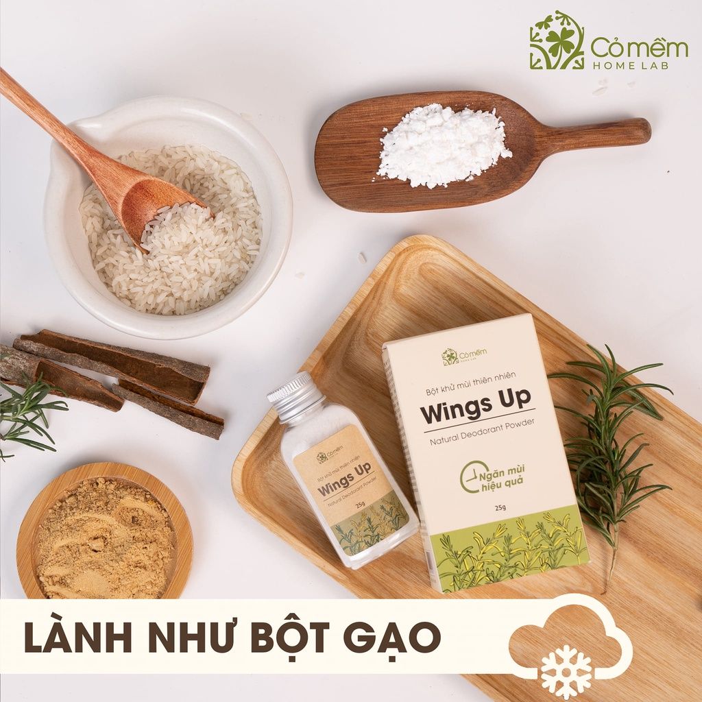 Bột Khử Mùi Cỏ Mềm Wings Up khử mùi hôi nách, hôi chân, giảm tiết mồ hôi hiệu quả 25g (Date 24/9/2025)