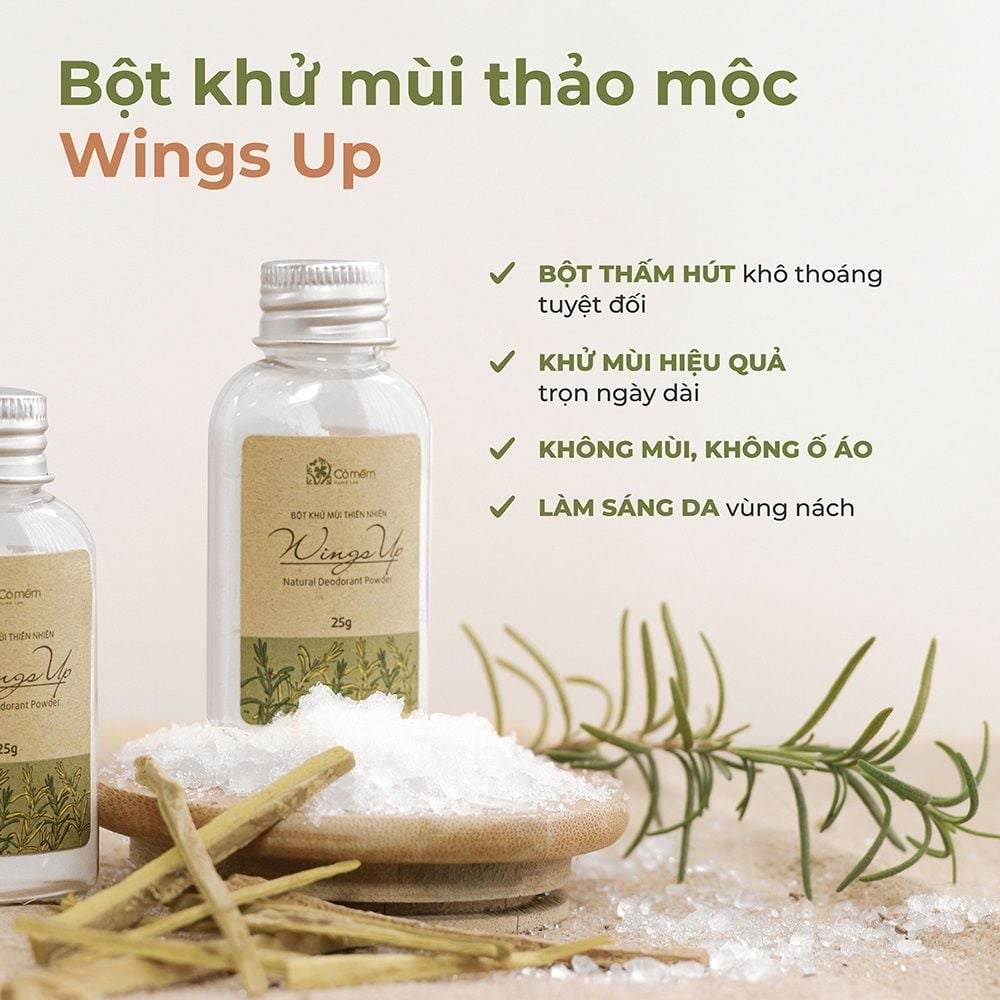 Bột Khử Mùi Cỏ Mềm Wings Up khử mùi hôi nách, hôi chân, giảm tiết mồ hôi hiệu quả 25g (Date 24/9/2025)