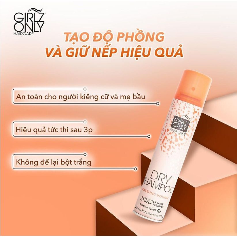 Dầu Gội Khô Girlz Only Dry Shampoo 200ml giúp tóc bồng bềnh, sạch thơm dễ chịu