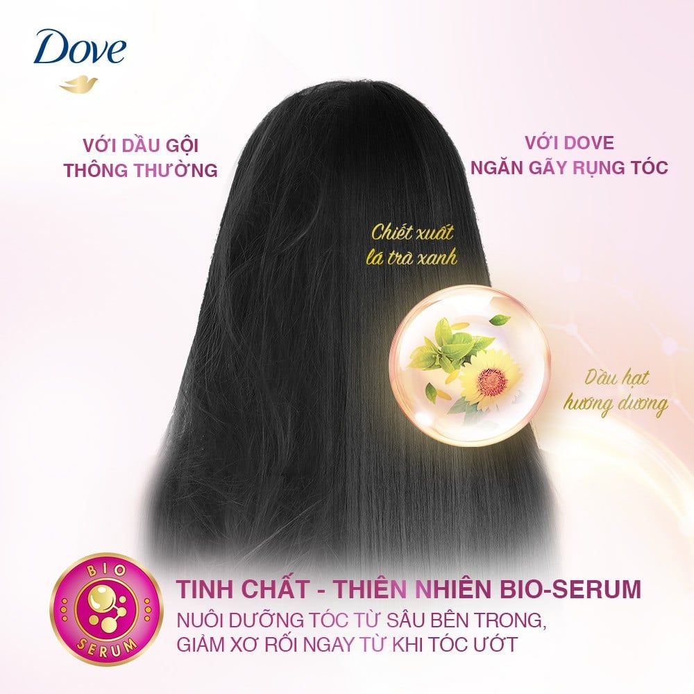 Dầu gội DOVE Ngăn Gãy Rụng Tóc 325g giúp ngăn ngừa tóc gãy rụng từ gốc, nuôi dưỡng tóc chắc khỏe gấp 5 lần