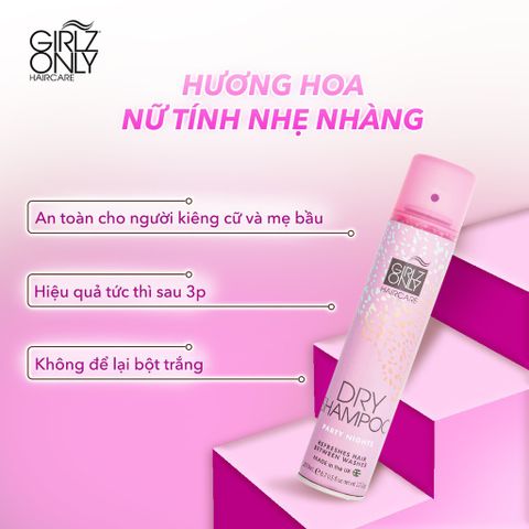 Dầu gội khô Girlz Only Dry Shampoo Party Nights size du lịch 100ml/chai cho tóc sạch thơm bồng bềnh