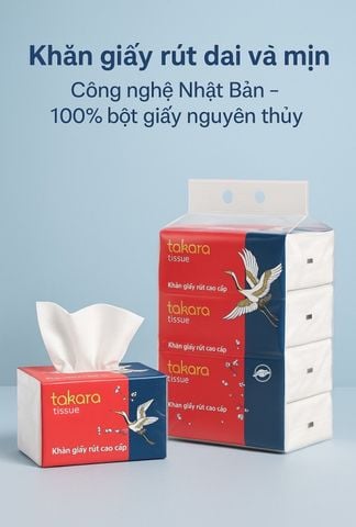 Khăn giấy ăn dạng rút Eco-Takara 100% bột gỗ nguyên sinh, 4 lớp dai và mịn, sản xuất theo công nghệ Nhật Bản