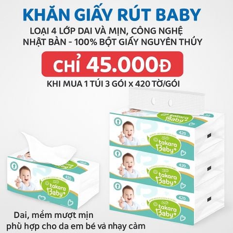 Khăn giấy ăn dạng rút Eco-Takara 100% bột gỗ nguyên sinh, 4 lớp dai và mịn, sản xuất theo công nghệ Nhật Bản