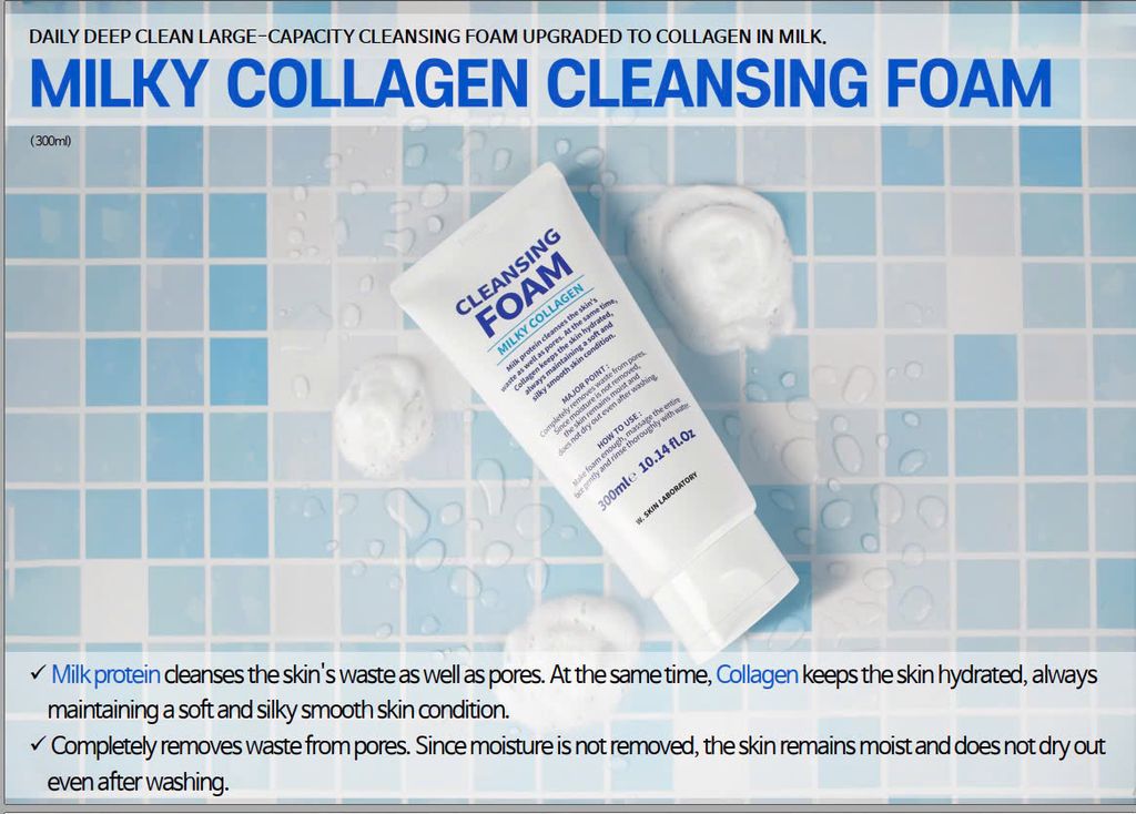 Sữa rửa mặt tạo bọt Hàn Quôc MILKY COLLAGEN CLEANSING FOAM (Phiên bản mới) chiết xuất từ sữa và 3 loại hạt ngũ cốc đen giúp làm sạch da hoàn hảo và thải độc tố cho da sáng mịn tinh khiết