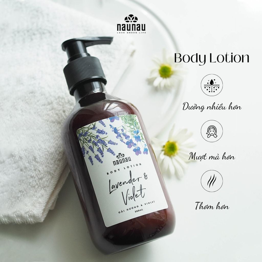 Sữa dưỡng thể NauNau Body lotion Lavender & Violet 300ml thẩm thấu nhanh, tỏa hương Hoa oải hương ngọt ngào