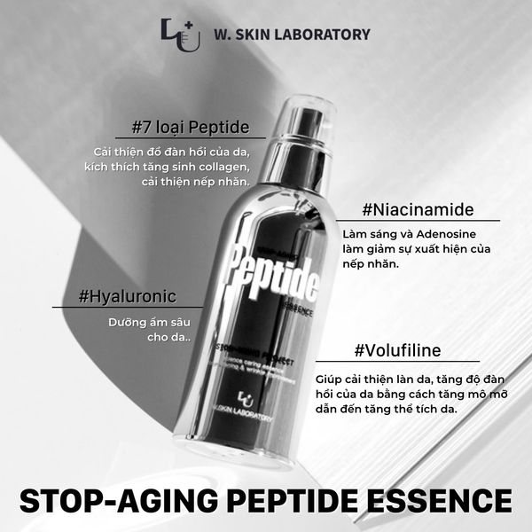 Tinh chất sủi bọt Cao cấp W.SKIN STOP-AGING PEPTIDE ESSENCE (100ml) tạo bọt oxy, giảm nhăn, giàu dưỡng chất nuôi dưỡng sâu cho da căng bóng {Có tem phụ nhập khẩu chính ngạch}