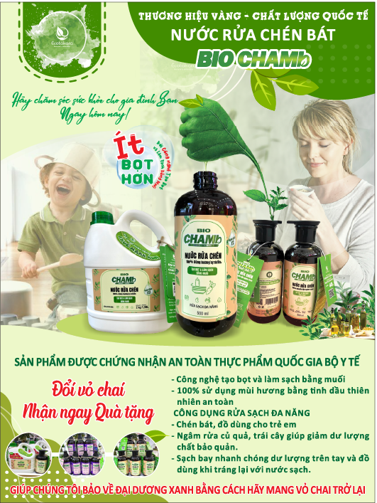 Nước rửa chén BioChamb 100% dùng hương chiết tự nhiên, công nghệ tạo bọt & làm sạch bằng muối, an toàn cho cả gia đình