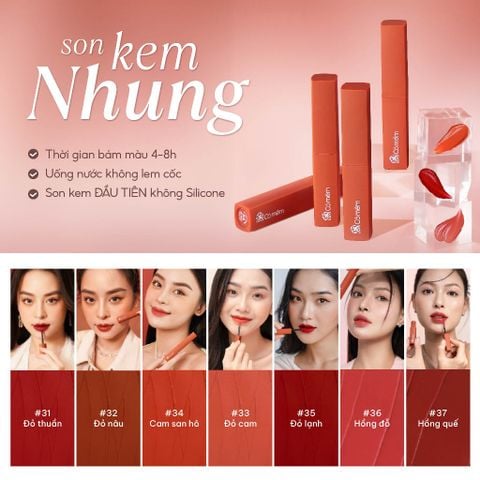 Son Kem Nhung Lì Mượt Không Silicone Cỏ Mềm An Toàn Từ Thiên Nhiên (3ml) #31 - Đỏ thuần