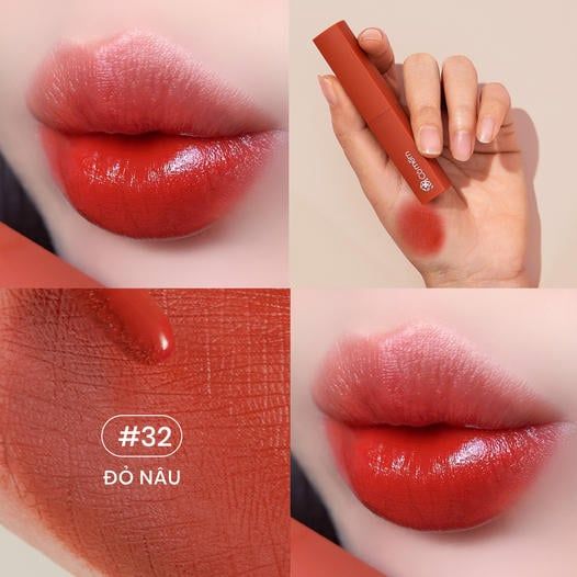 Son Kem Nhung Lì Mượt Không Silicone Cỏ Mềm An Toàn Từ Thiên Nhiên (3ml) #32 - Đỏ nâu [HSD 23/9/2025]