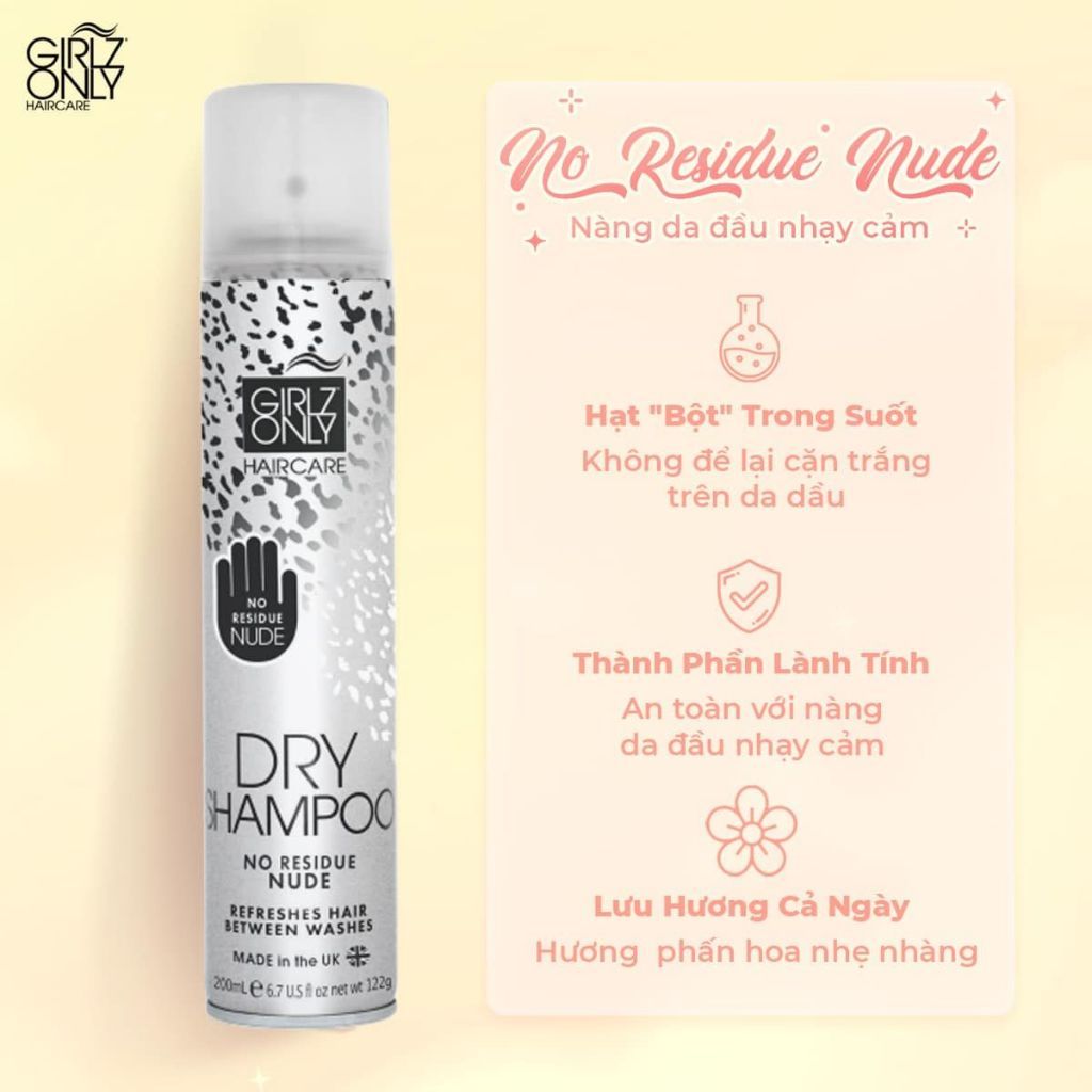Dầu Gội Khô Girlz Only Dry Shampoo giúp tóc bồng bềnh, sạch thơm dễ chịu