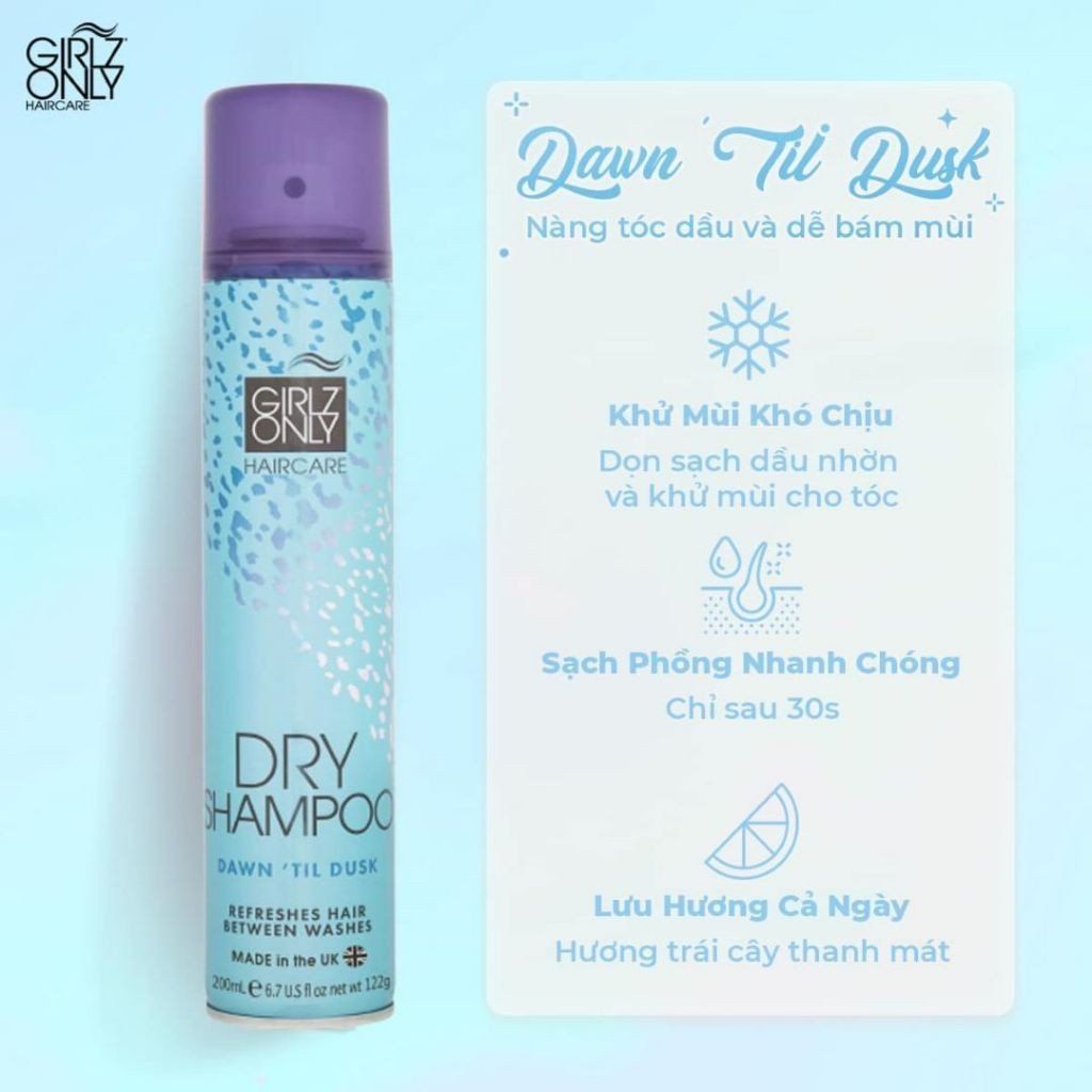 Dầu Gội Khô Girlz Only Dry Shampoo giúp tóc bồng bềnh, sạch thơm dễ chịu