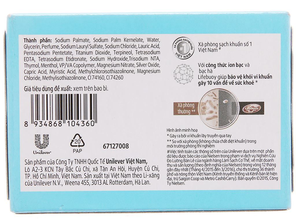 Bánh xà phòng Lifebuoy Mát lạnh sảng khoái 90g giúp bảo vệ khỏi vi khuẩn, mát lạnh sảng khoái với hương bạc hà.