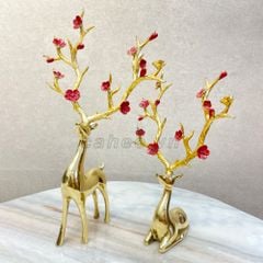Tượng Đồng Phong Thuỷ Hươu Song Thọ Vàng