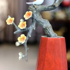 Bình Hoa Trang Trí - Cành Mận Nở Hoa Bằng Đồng