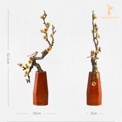 Bình Hoa Trang Trí - Cành Mận Nở Hoa Bằng Đồng