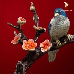 Đàn 5 Con Chim Hỷ Tước Đậu Cành Hoa Mai - Cao Cấp