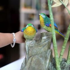 Tượng Tiểu Cảnh Đôi Chim Cành Trúc Bằng Đồng