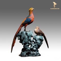 Tượng Đồng Đôi Chim Trĩ Vàng - Cao Cấp