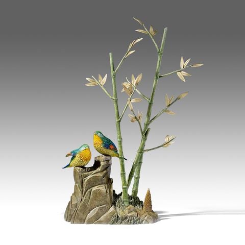 Tượng Tiểu Cảnh Đôi Chim Cành Trúc Bằng Đồng