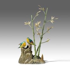 Tượng Tiểu Cảnh Đôi Chim Cành Trúc Bằng Đồng