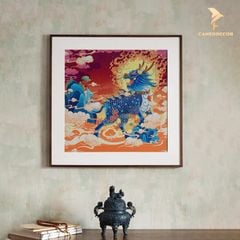 Tranh Đồng Kỳ Lân Xanh Dương Huyết - Quyền Uy