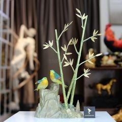 Tượng Tiểu Cảnh Đôi Chim Cành Trúc Bằng Đồng