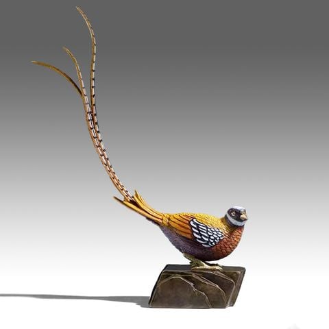 Chim Trĩ Đuôi Dài Bằng Đồng - Tượng Để Bàn Trang Trí