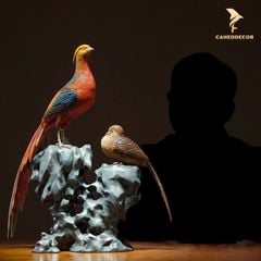 Tượng Đồng Đôi Chim Trĩ Vàng - Cao Cấp