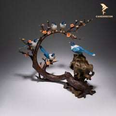 Đàn 5 Con Chim Hỷ Tước Đậu Cành Hoa Mai - Cao Cấp