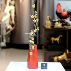 Bình Hoa Trang Trí - Cành Mận Nở Hoa Bằng Đồng