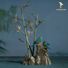 Tượng Tiểu Cảnh Đôi Chim Cành Trúc Bằng Đồng
