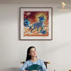 Tranh Đồng Kỳ Lân Xanh Dương Huyết - Quyền Uy