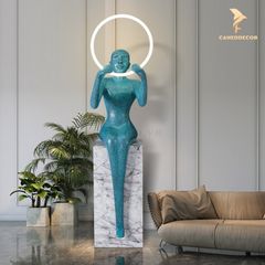 Tượng Đèn Trang Trí - Người Ngồi Giữ Đèn