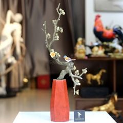 Bình Hoa Trang Trí - Cành Mận Nở Hoa Bằng Đồng