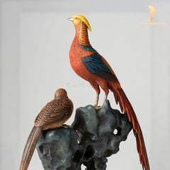 Tượng Đồng Đôi Chim Trĩ Vàng - Cao Cấp