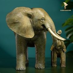 Tượng Đôi Voi Mẹ Con Bằng Đồng - Cao Cấp