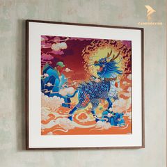 Tranh Đồng Kỳ Lân Xanh Dương Huyết - Quyền Uy