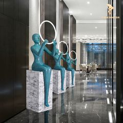 Tượng Đèn Trang Trí - Người Ngồi Giữ Đèn