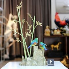 Tượng Tiểu Cảnh Đôi Chim Cành Trúc Bằng Đồng