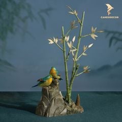 Tượng Tiểu Cảnh Đôi Chim Cành Trúc Bằng Đồng