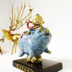 Tượng Đồng Chú Bé Cưỡi Heo Vui Vẻ - Tài Lộc Hạnh Phúc