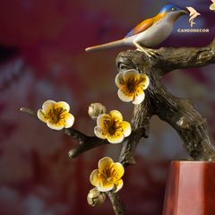 Bình Hoa Trang Trí - Cành Mận Nở Hoa Bằng Đồng