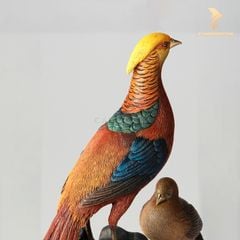 Tượng Đồng Đôi Chim Trĩ Vàng - Cao Cấp