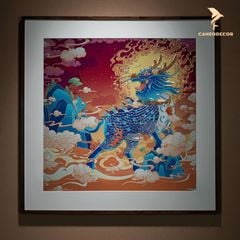 Tranh Đồng Kỳ Lân Xanh Dương Huyết - Quyền Uy
