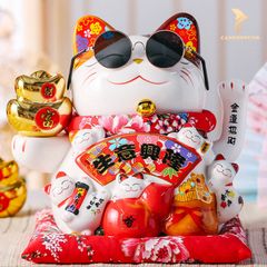 Mèo Thần Tài Vẫy Tay - Tấn Tài Tấn Lộc (25cm)