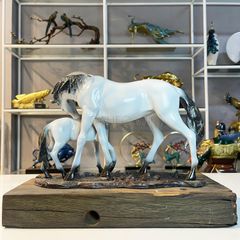 Tượng Đôi Ngựa Mẹ Con Bằng Đồng