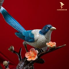 Đàn 5 Con Chim Hỷ Tước Đậu Cành Hoa Mai - Cao Cấp
